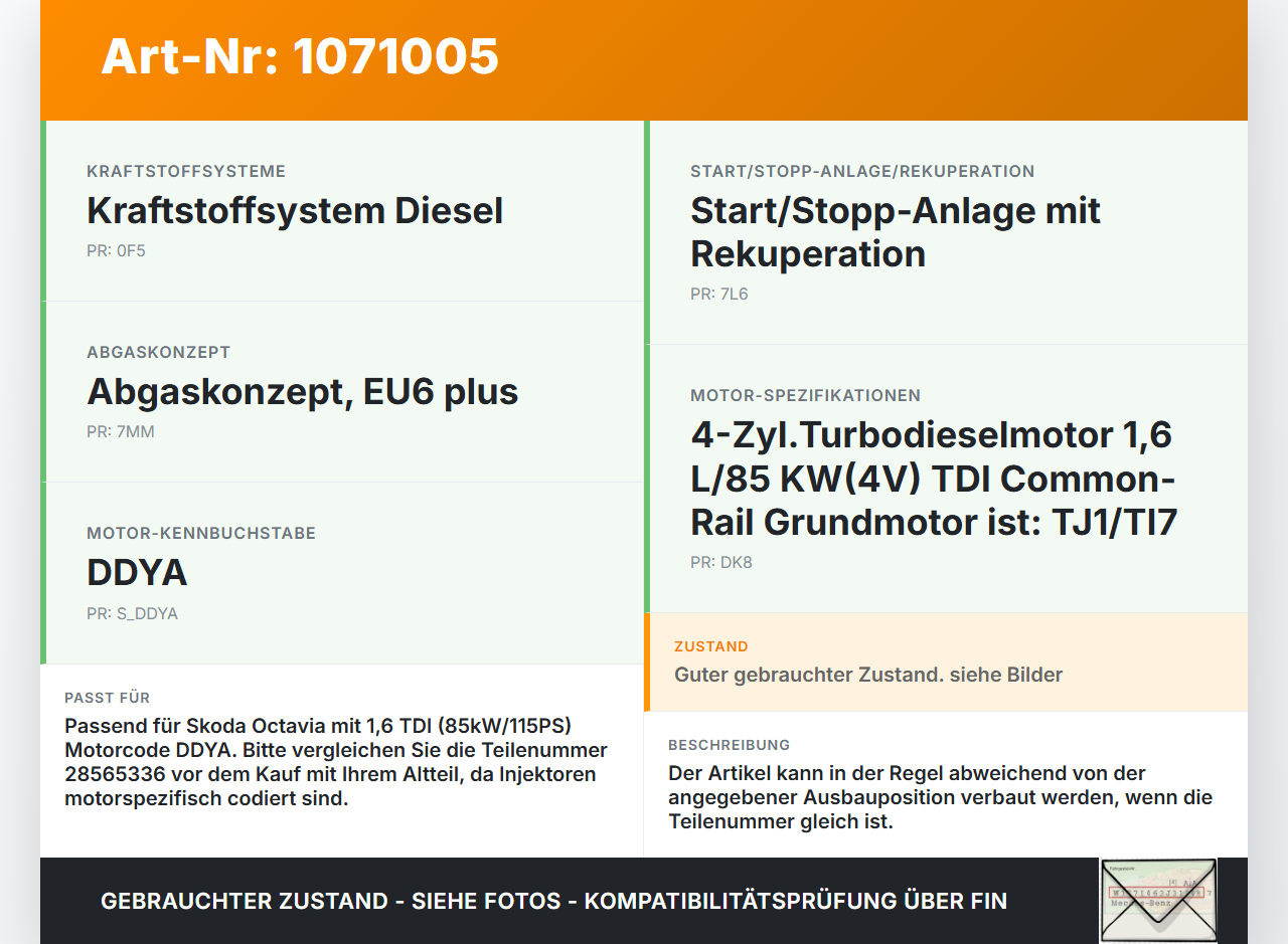 Skoda Octavia 17-20 1,6 85KW Injektor Einspritzdüse Zyl.2 Skoda Octavia 17-20 09.11.2017 04L130277BD 28565336 gebraucht Vorschau 3