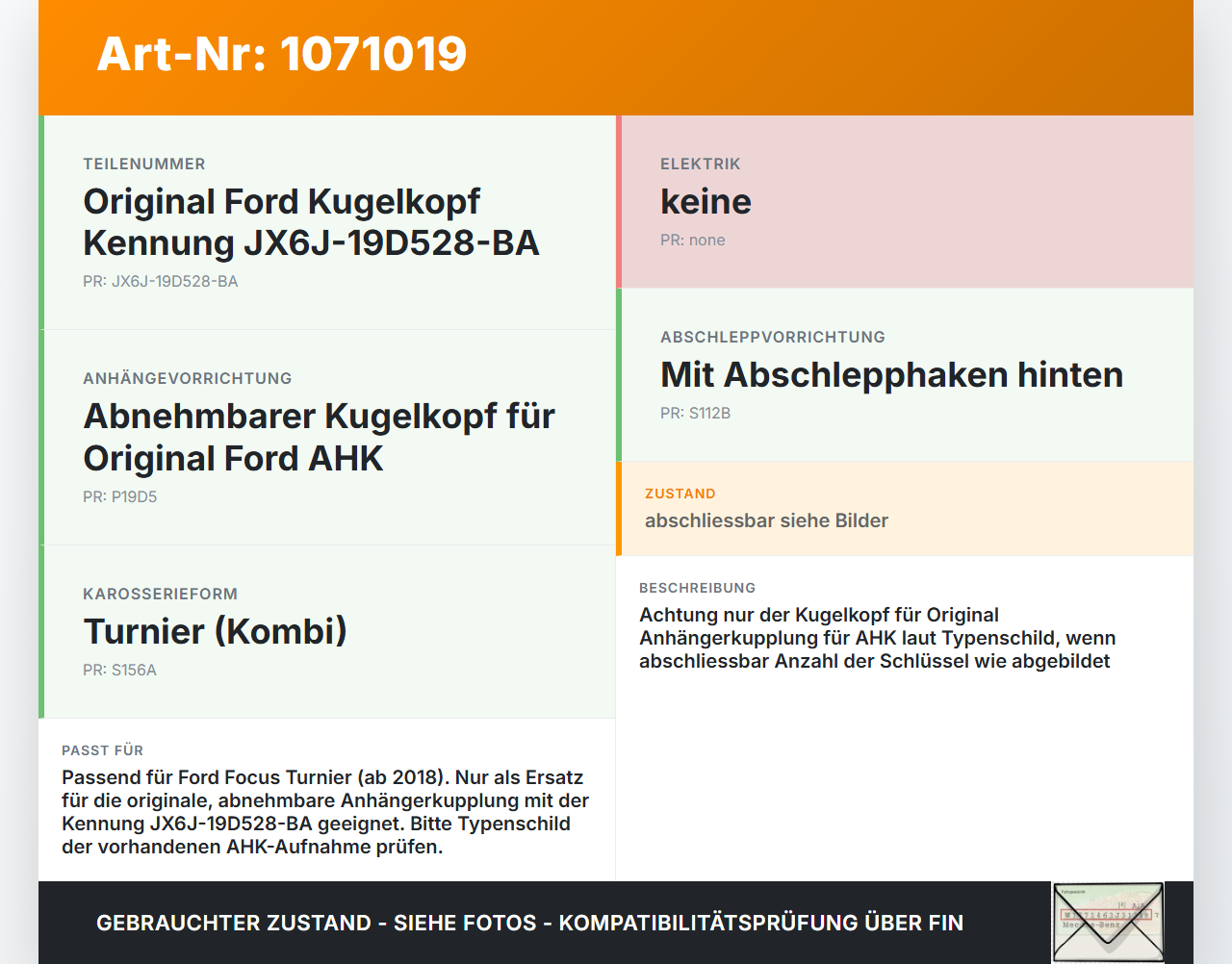 Ford Focus HP 18-22 Kombi Abnehmbarer Kugelkopf für  Anhängerkupplung AHK Ford Focus HP 18-22 15.12.2020... Vorschau 3