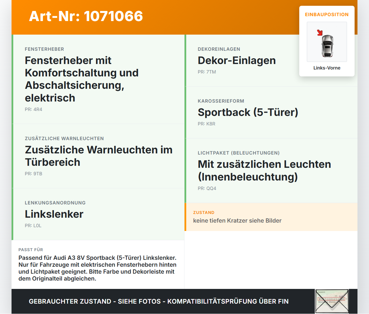 Audi A3 8V 12-16 5T Türverkleidung Türpappe Links Vorne Audi A3 8V 12-16 17.06.2014 gebraucht Vorschau 3