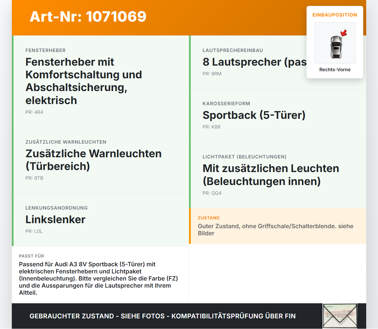 Audi A3 8V 12-16 5T Türverkleidung Türpappe Rechts Vorne Audi A3 8V 12-16 17.06.2014 gebraucht Vorschau 3