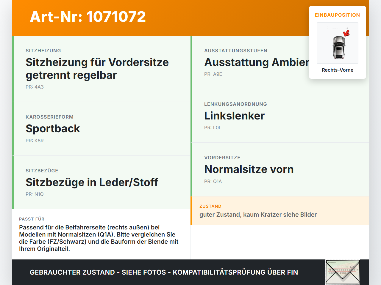 Audi A3 8V 12-16 5T Abdeckung Blende für Sitz Beifahrersitz Rechts Vorne Aussen Audi A3 8V 12-16 17.06.2014 gebraucht Vorschau 3
