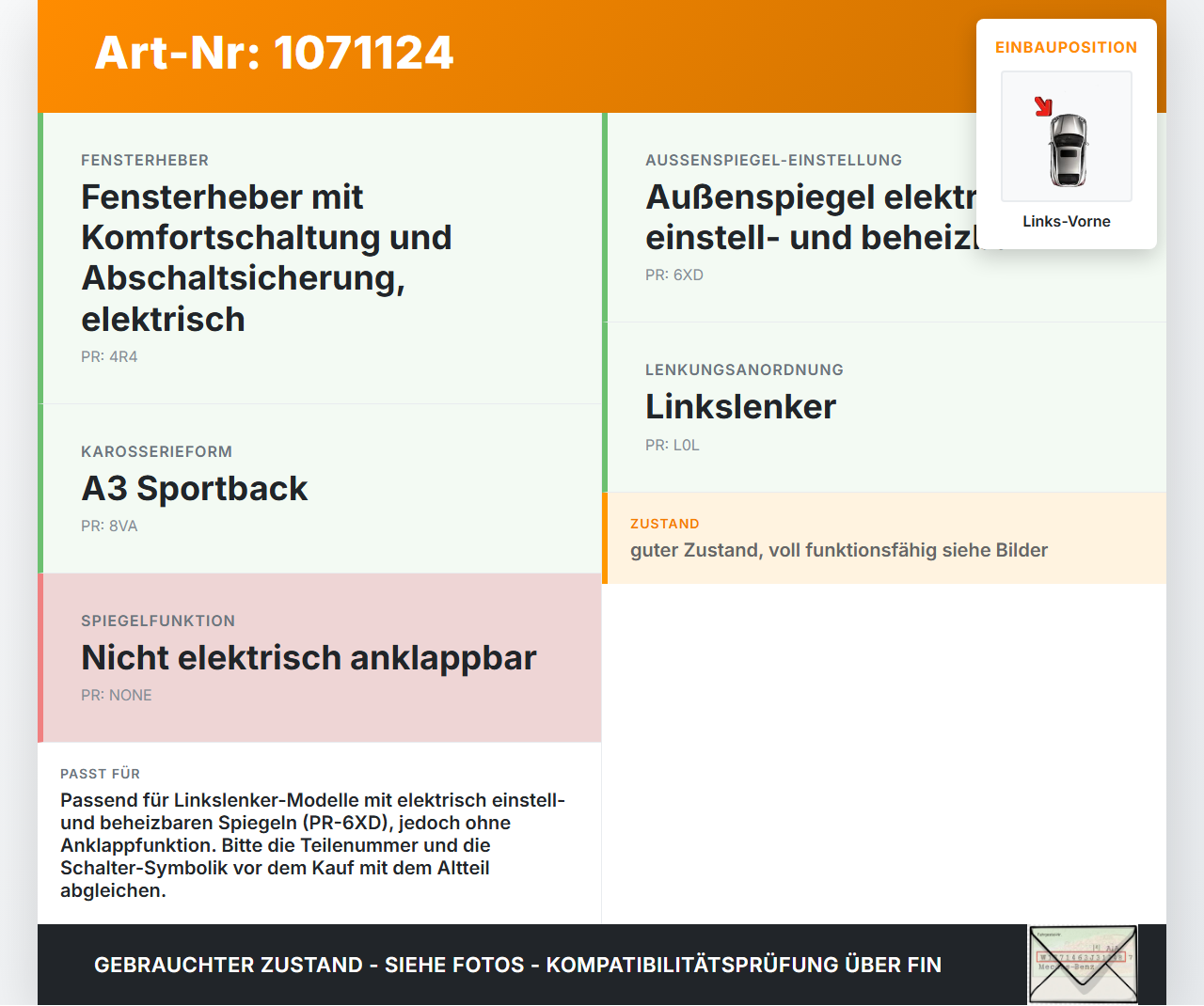 Audi A3 8V 12-16 Spiegelverstellung Aussenspiegel Schalter Links Vorne Audi A3 8V 12-16 17.06.2014 8U0959565A... Vorschau 3