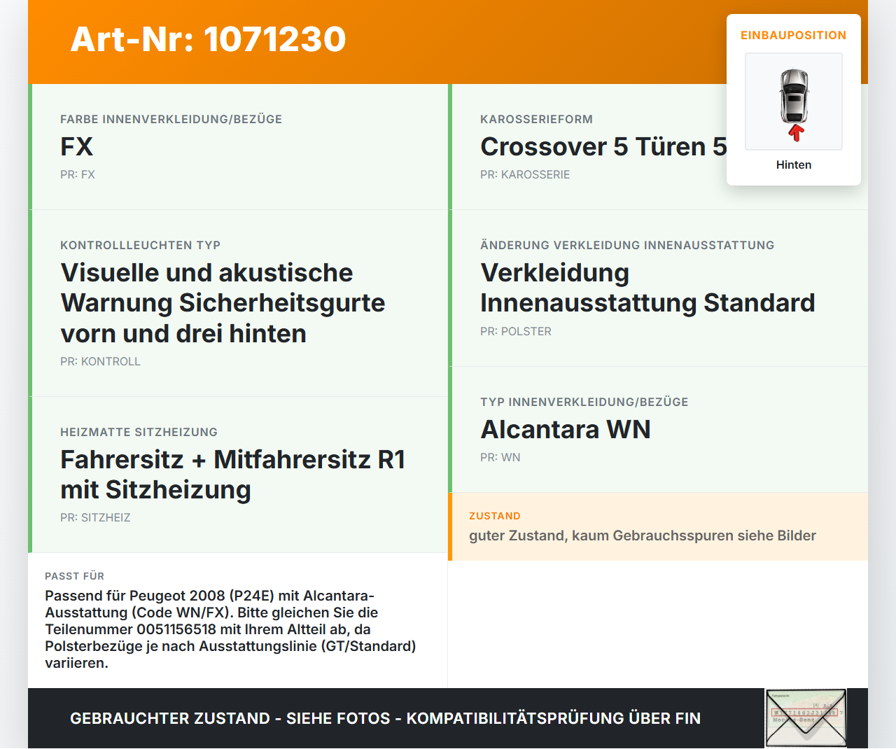 Peugeot 2008 II CMP 23-26 5T Sitzbezug Sitzpolster für Rücksitzbank Hinten Peugeot 2008 II CMP 23-26 20.20.2020... Vorschau 3