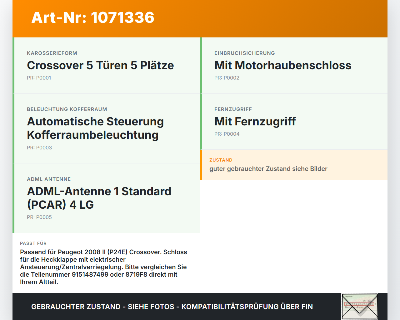 Peugeot 2008 II CMP 23-26 5T Schloss f. Heckklappe Heckklappenschloss Verriegelung Peugeot 2008 II CMP 23-26... Vorschau 3