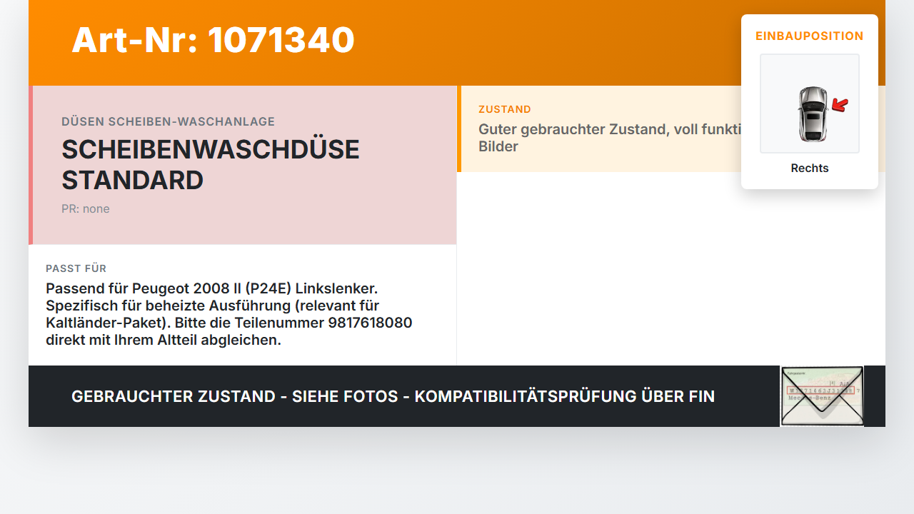 Peugeot 2008 II CMP 23-26 Waschdüse für Windschutzscheibe WS Rechts beheizt Peugeot 2008 II CMP 23-26 20.20.2020... Vorschau 3