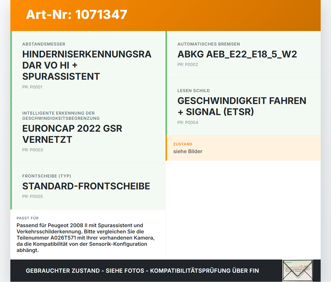 Peugeot 2008 II CMP 23-26 1.2 96KW Kamera Frontkamera Sensor Spurassistent Peugeot 2008 II CMP 23-26 20.20.2020... Vorschau 3
