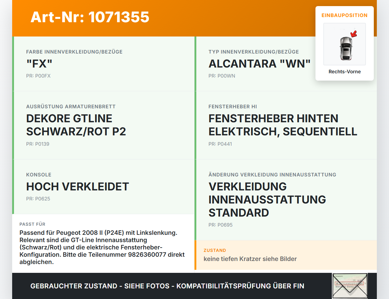 Peugeot 2008 II CMP 23-26 Blende Innen Einbaurahmen für Fensterheberschalter Rechts Vorne Peugeot 2008 II CMP 23-26... Vorschau 3