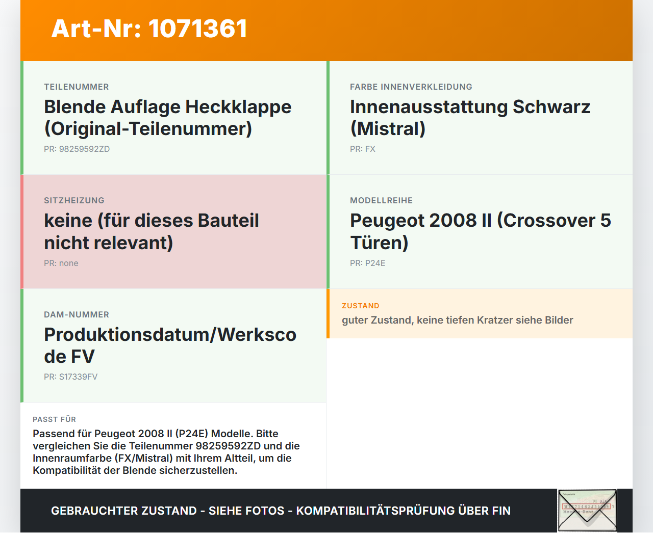 Peugeot 2008 II CMP 23-26 Blende Innen Auflage Applikation für Heckklappe Peugeot 2008 II CMP 23-26 20.20.2020... Vorschau 3