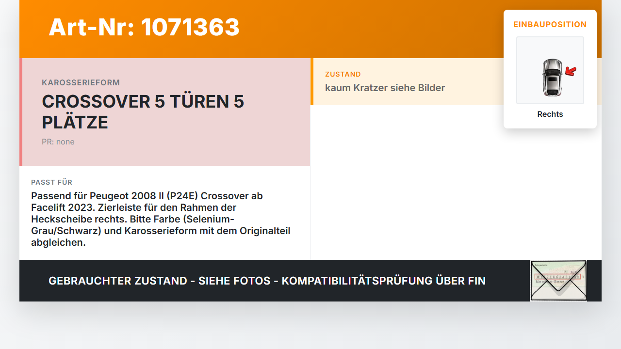 Peugeot 2008 II CMP 23-26 5T Zierleiste Blende für Rahmen Heckscheibe Rechts Peugeot 2008 II CMP 23-26 20.20.2020... Vorschau 3