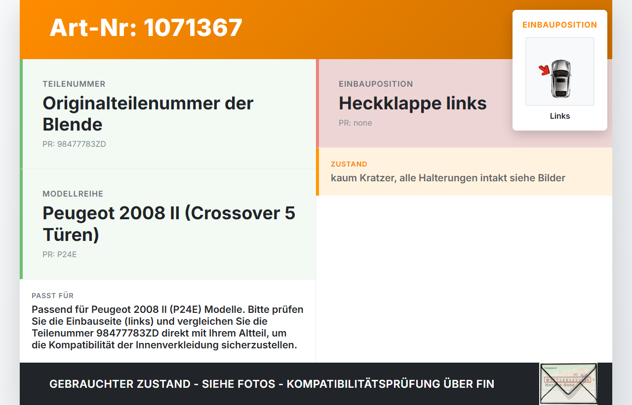Peugeot 2008 II CMP 23-26 Blende Innen Auflage Applikation für Heckklappe Links Peugeot 2008 II CMP 23-26... Vorschau 3