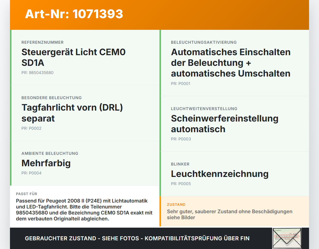 Peugeot 2008 II CMP 23-26 Steuergerät ECU Licht Kontrolle SDCM Light CEM0 SD1A Peugeot 2008 II CMP 23-26 20.20.2020... Vorschau 3