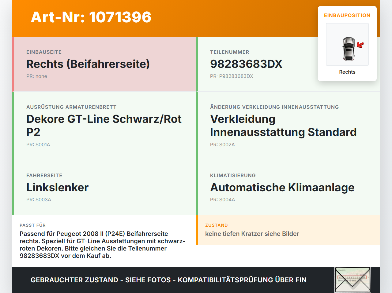 Peugeot 2008 II CMP 23-26 Luftdusche Luftdüse Rechts Peugeot 2008 II CMP 23-26 20.20.2020 98283683DX gebraucht Vorschau 3