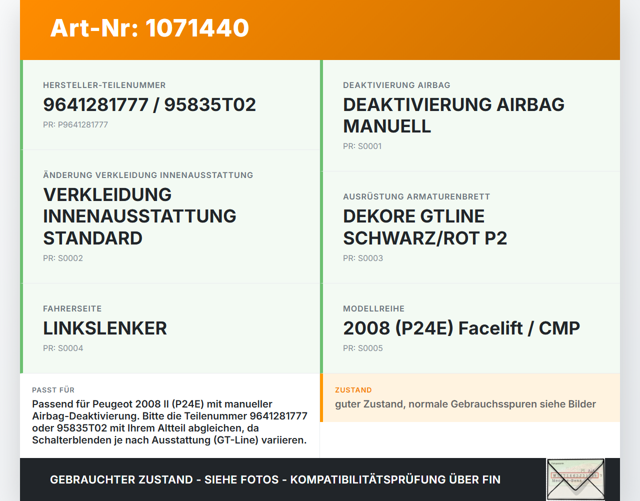Peugeot 2008 II CMP 23-26 Schalter für Beifahrerairbag On Off Peugeot 2008 II CMP 23-26 20.20.2020 9641281777... Vorschau 3