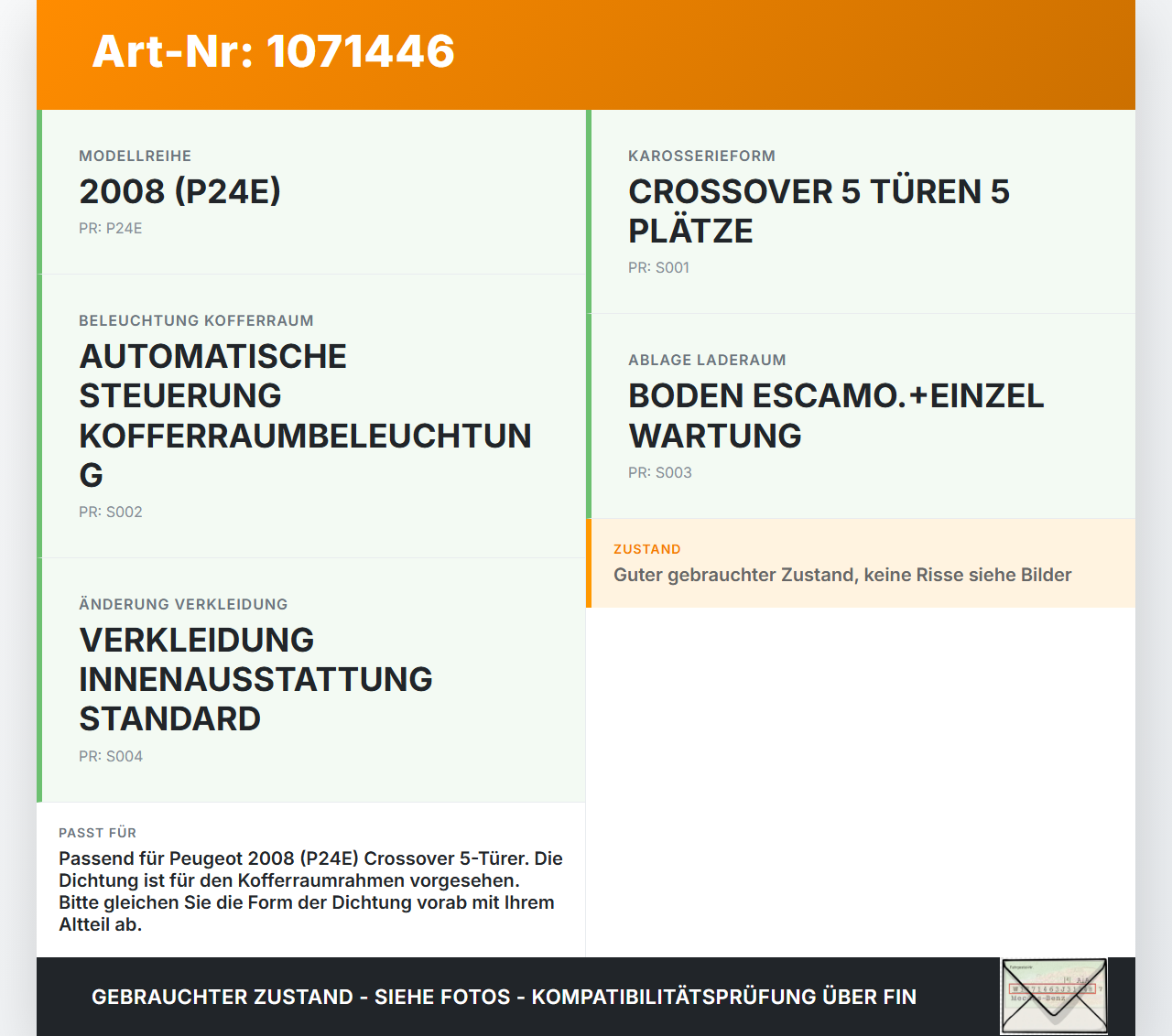 Peugeot 2008 II CMP 23-26 5T Dichtung Rahmen für Heckklappe Kofferraum Peugeot 2008 II CMP 23-26 20.20.2020 gebraucht Vorschau 3