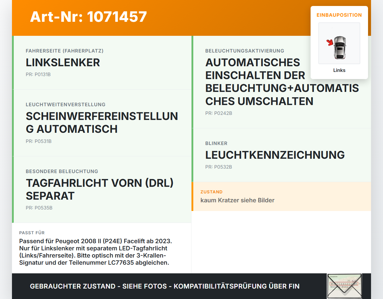 Peugeot 2008 II CMP 23-26 LED Tagfahrlicht Tagfahrleuchte Links Peugeot 2008 II CMP 23-26 20.20.2020 9850436380... Vorschau 3