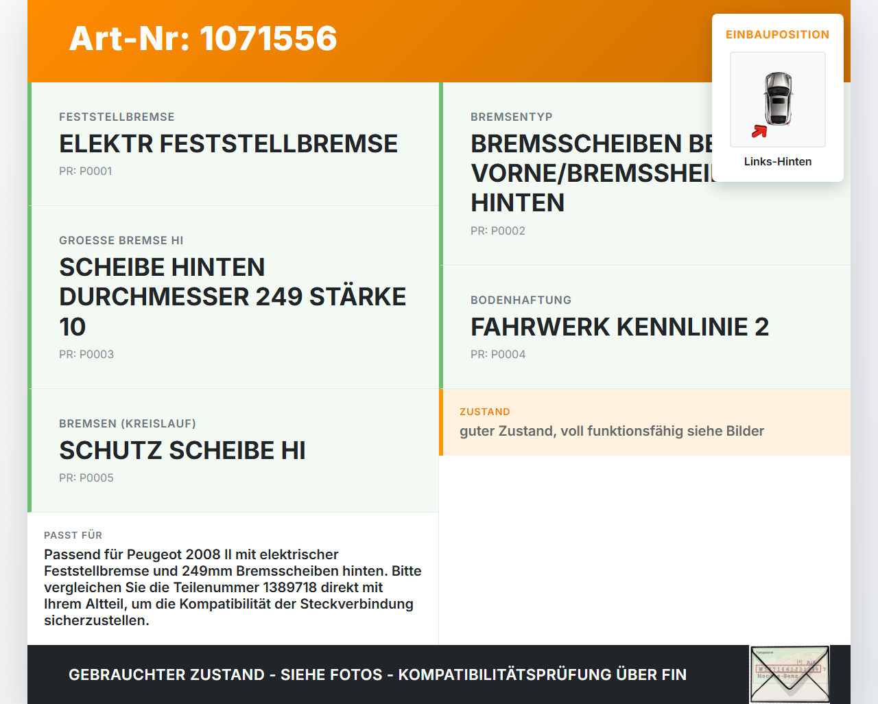 Peugeot 2008 II CMP 23-26 1.2 96KW Stellmotor Parkbremse Bremssattel Hinten Links Peugeot 2008 II CMP 23-26... Vorschau 3