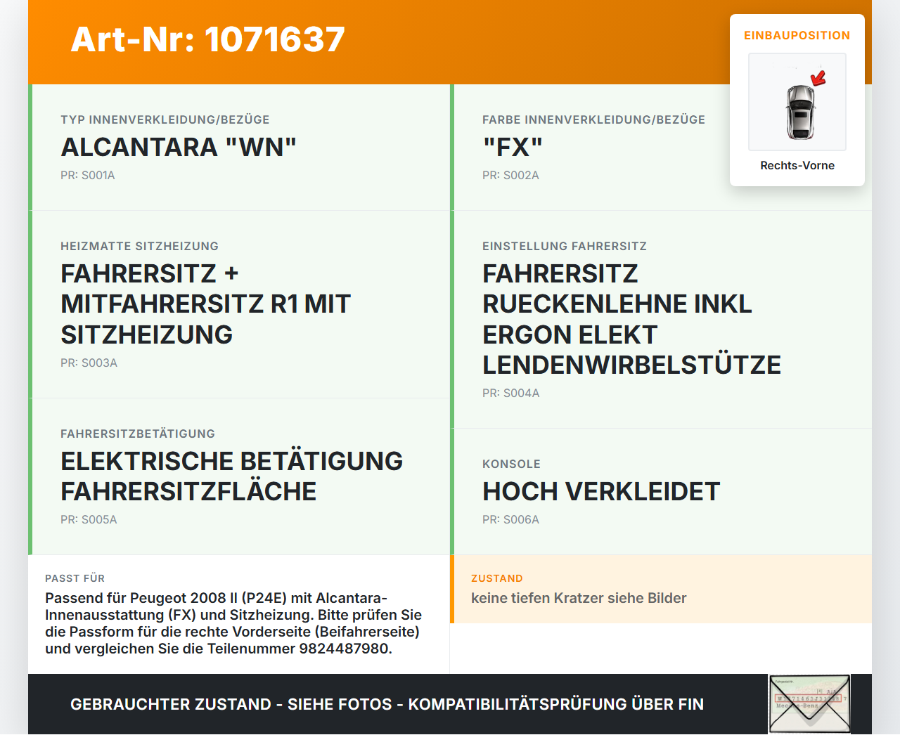 Peugeot 2008 II CMP 23-26 Sitzverkleidung Verkleidung Sitz Abdeckung Rechts Vorne Peugeot 2008 II CMP 23-26... Vorschau 3