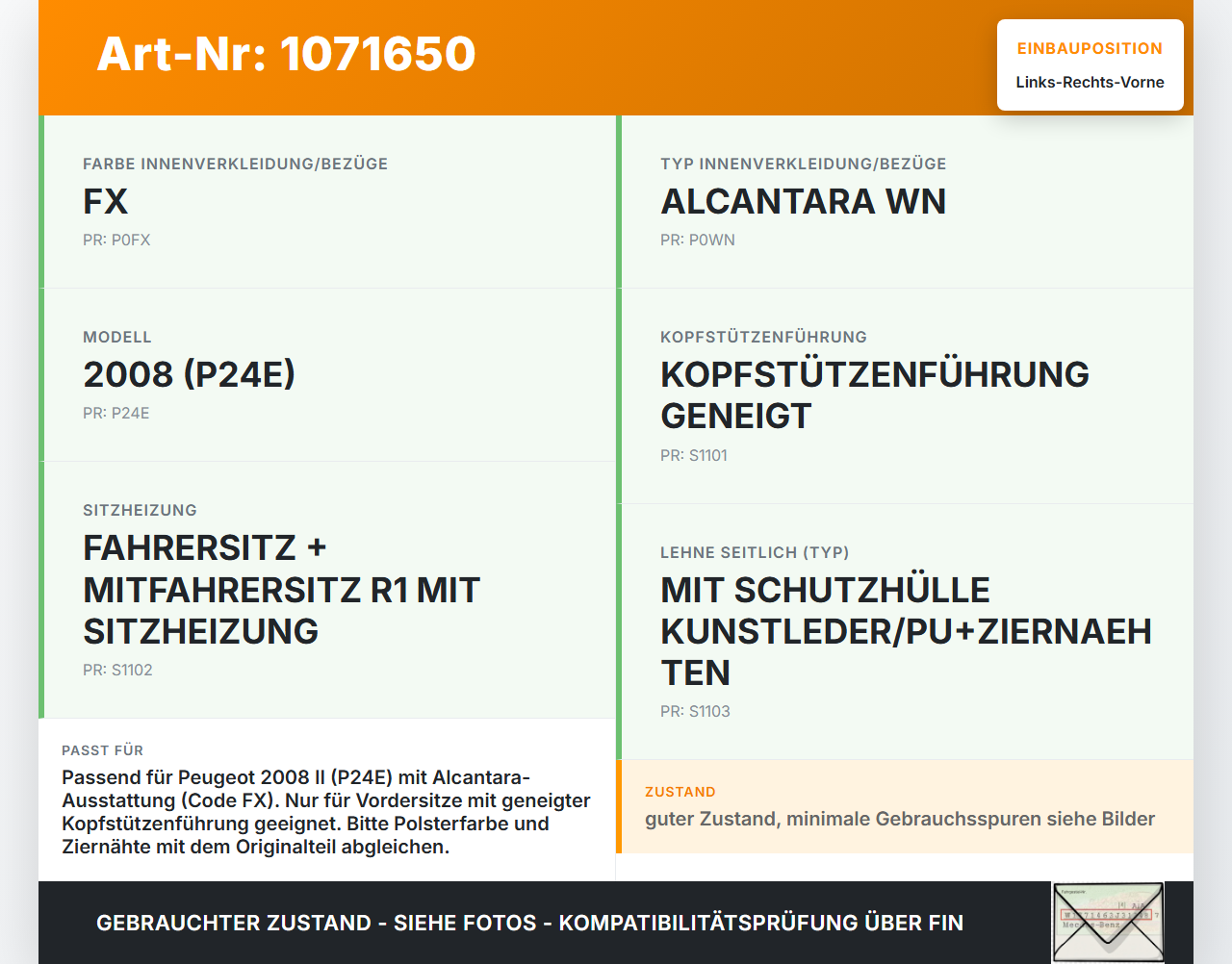 Peugeot 2008 II CMP 23-26 5T Kopfstütze für Beifahrer Sitz Rechts oder Links Vorne Peugeot 2008 II CMP 23-26... Vorschau 3