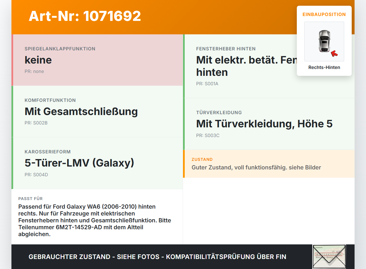 Ford Galaxy WA6 06-10 Fensterheberschalter Schalter Rechts Hinten Ford Galaxy WA6 06-10 26.09.2008 6M2T-14529-AD... Vorschau 3