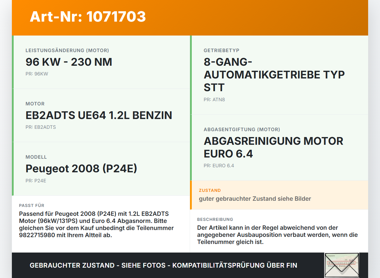 Peugeot 2008 II CMP 23-26 1.2 96KW Injektor Einspritzdüse Zyl.1 Peugeot 2008 II CMP 23-26 20.20.2020 9822715980... Vorschau 3