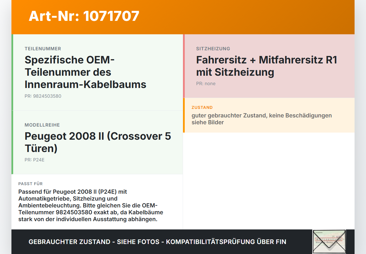 Peugeot 2008 II CMP 23-26 Kabelbaum Innen Peugeot 2008 II CMP 23-26 20.20.2020 9824503580 gebraucht Vorschau 3