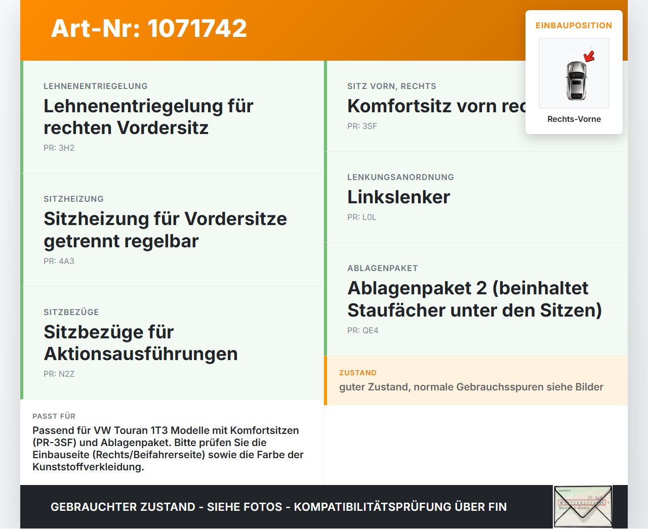 VW Touran 1T3 06-10 Mehrzweckfahrzeug Ablagefach Staufach Fach für Fahrersitz Rechts Vorne VW Touran 1T3 06-10... Vorschau 3