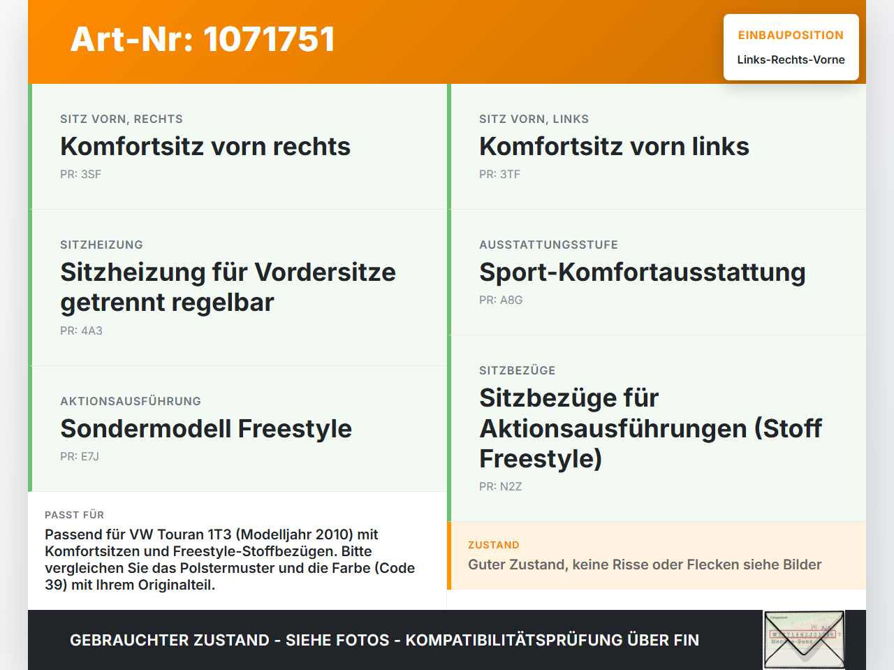 VW Touran 1T3 06-10 Mehrzweckfahrzeug Kopfstütze für Beifahrer Sitz Rechts oder Links Vorne VW Touran 1T3 06-10... Vorschau 3