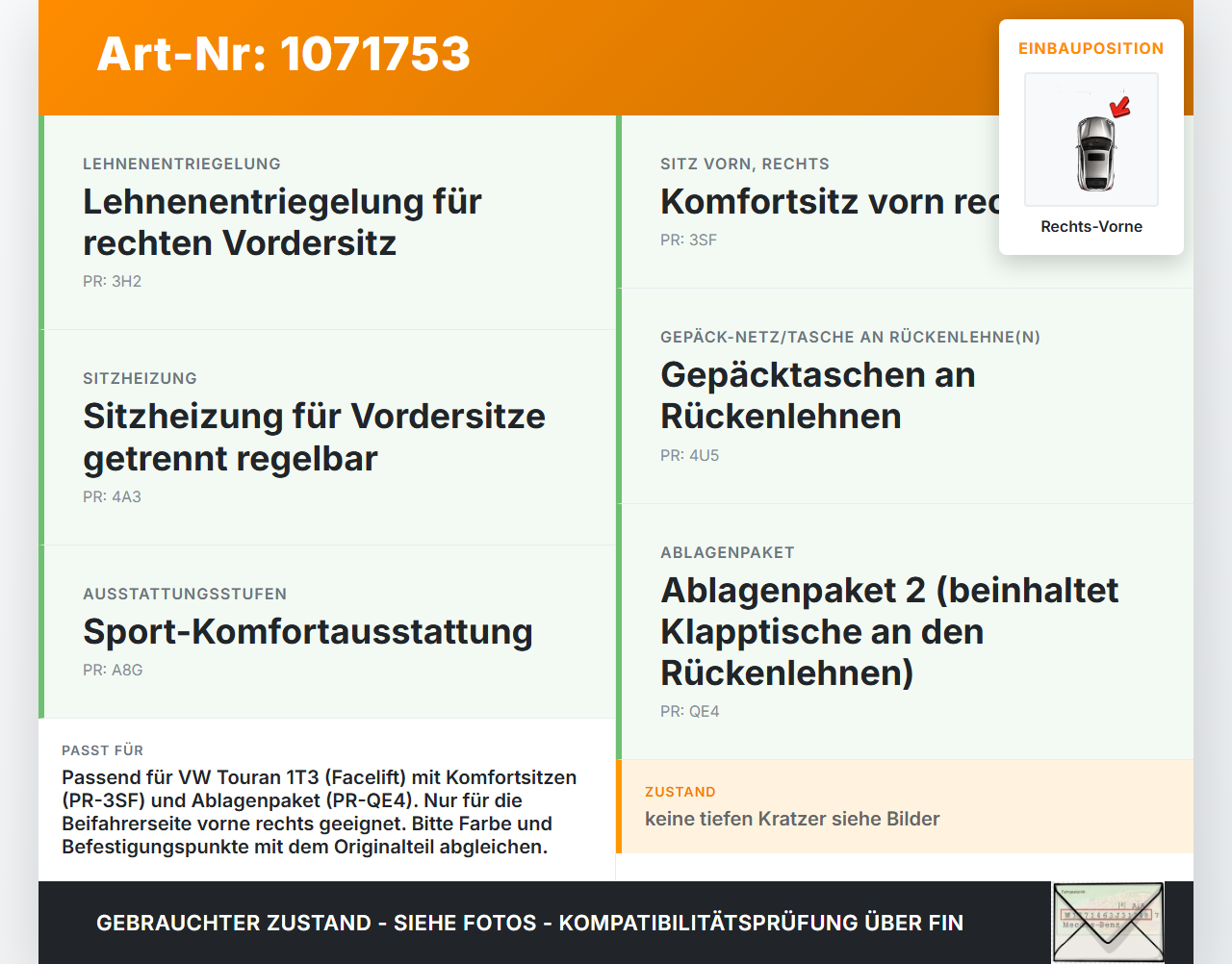 VW Touran 1T3 06-10 Mehrzweckfahrzeug Tisch Klapptisch für Sitz Beifahrersitz Rechts Vorne VW Touran 1T3 06-10... Vorschau 3