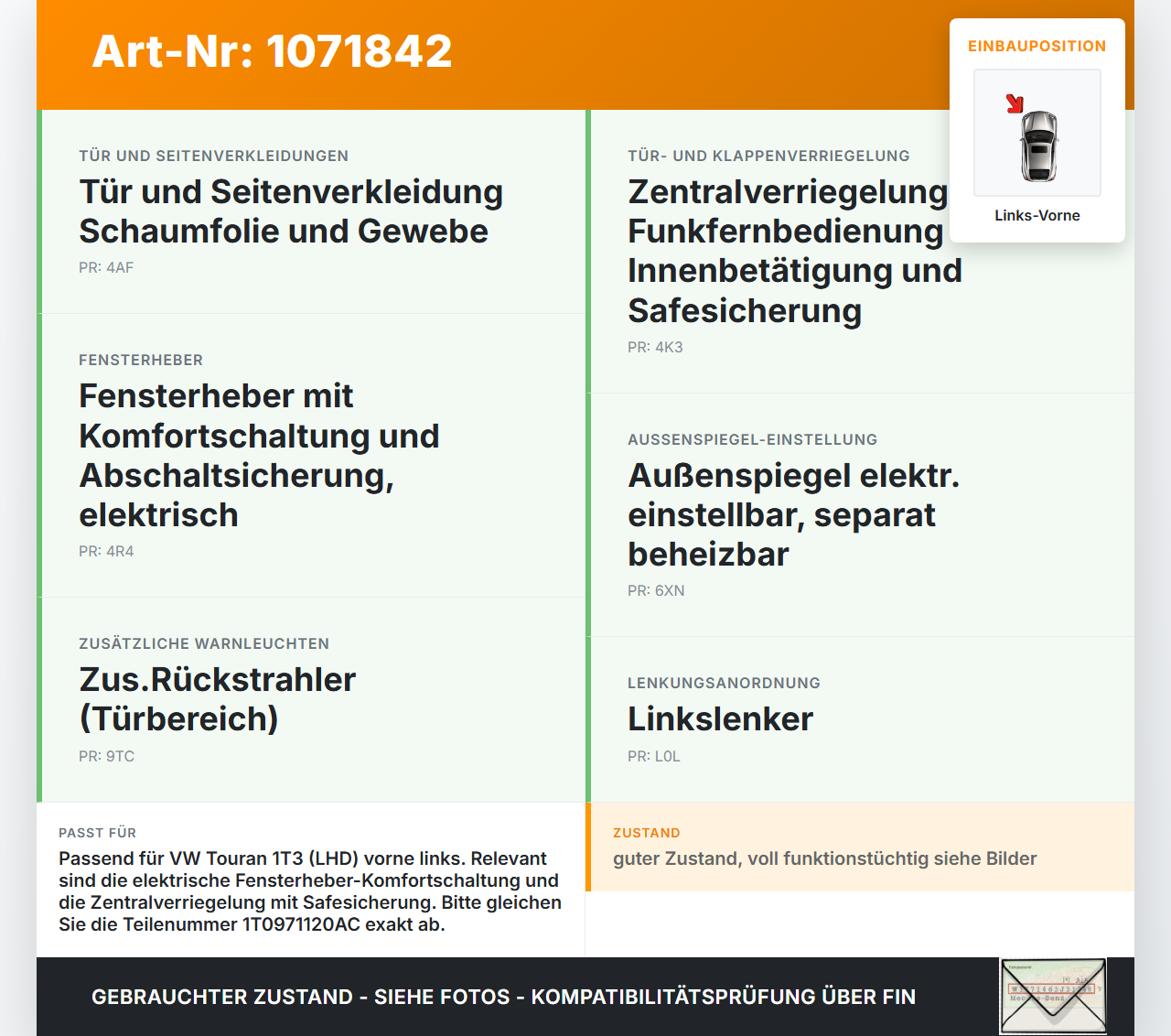 VW Touran 1T3 06-10 5T Kabelbaum Tür und Fensterheber Links Vorne VW Touran 1T3 06-10 25.09.2009 1T1837729AN... Vorschau 3