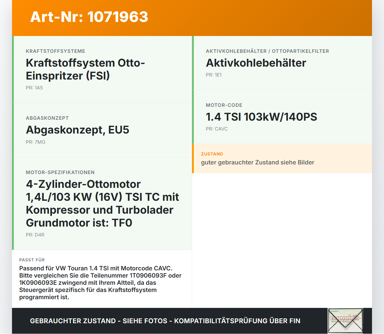 VW Touran 1T3 06-10 Steuergerät ECU Modul für Kraftstoffpumpe VW Touran 1T3 06-10 25.09.2009 1T0906093F gebraucht Vorschau 3