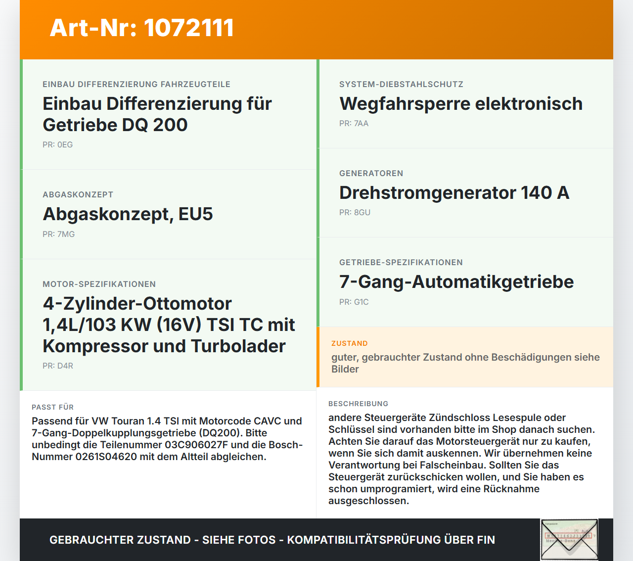 VW Touran 1T3 06-10 1,4 103KW Steuergerät ECU für Motor Motorsteuergerät VW Touran 1T3 06-10 25.09.2009 03C906027Q... Vorschau 3