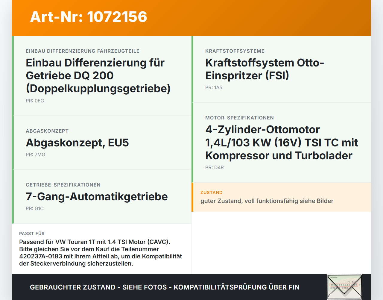 VW Touran 1T3 06-10 1,4 103KW CAVC Drosselklappe VW Touran 1T3 06-10 25.09.2009 420237A-0183 gebraucht Vorschau 3