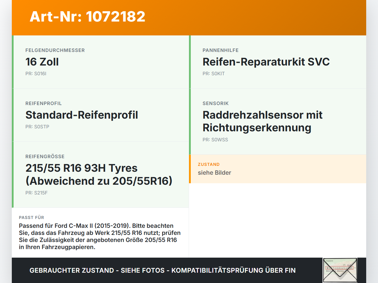 Ford C-Max II 15-19 2 x Reifen Winterreifen Firestone 205/55R16 91 H Ford C-Max II 15-19 09.01.2018 gebraucht Vorschau 3
