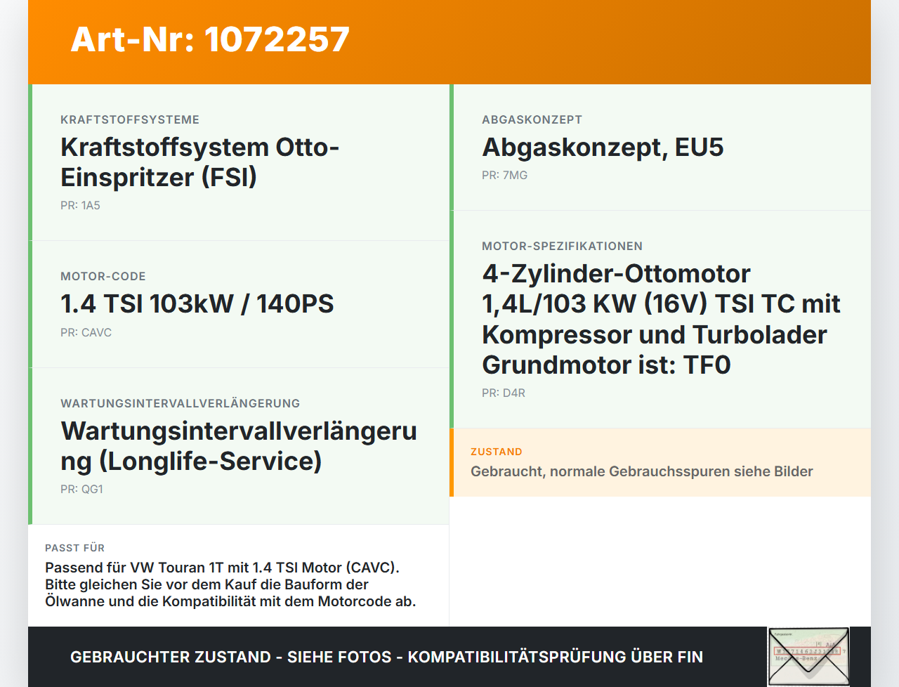 VW Touran 1T3 06-10 1,4 103KW CAVC Ölwanne Motorwanne VW Touran 1T3 06-10 25.09.2009 gebraucht Vorschau 3