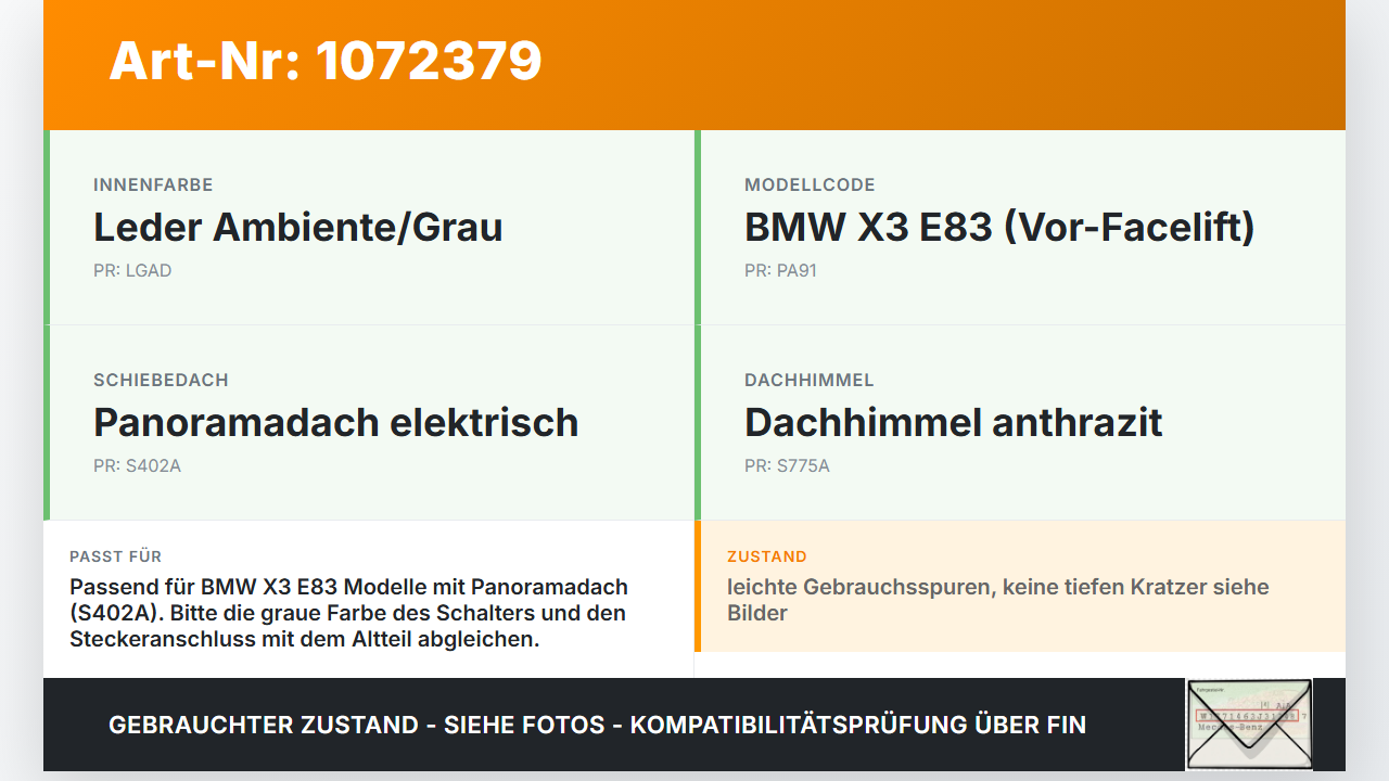 BMW X3 E83 03-06 Schiebedach Schalter BMW X3 E83 03-06 12.11.2004 gebraucht Vorschau 3