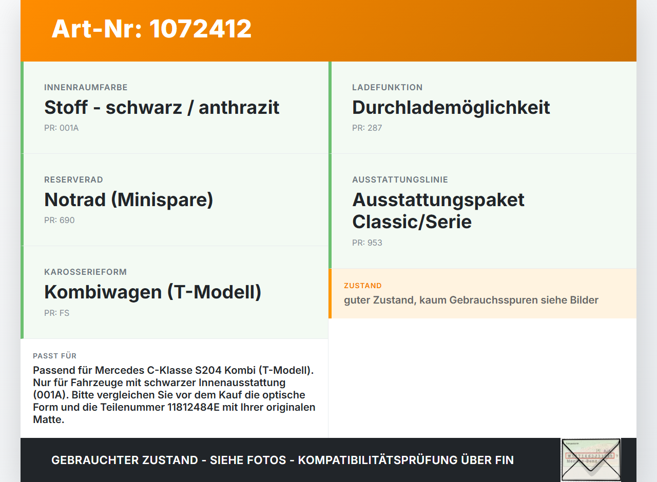 Mercedes S204 C180 09-14 Kombi Kofferraummatte Kofferraum Einlegeboden Mercedes S204 C180 09-14 01.06.2010... Vorschau 3