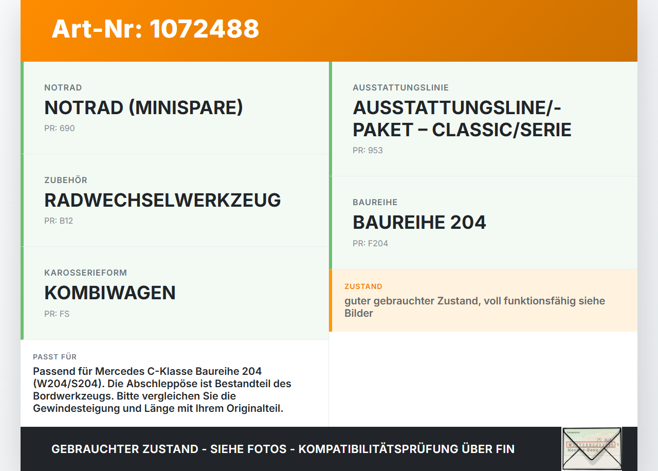 Mercedes S204 C180 09-14 Abschleppöse Abschlepphaken Mercedes S204 C180 09-14 01.06.2010 gebraucht Vorschau 3