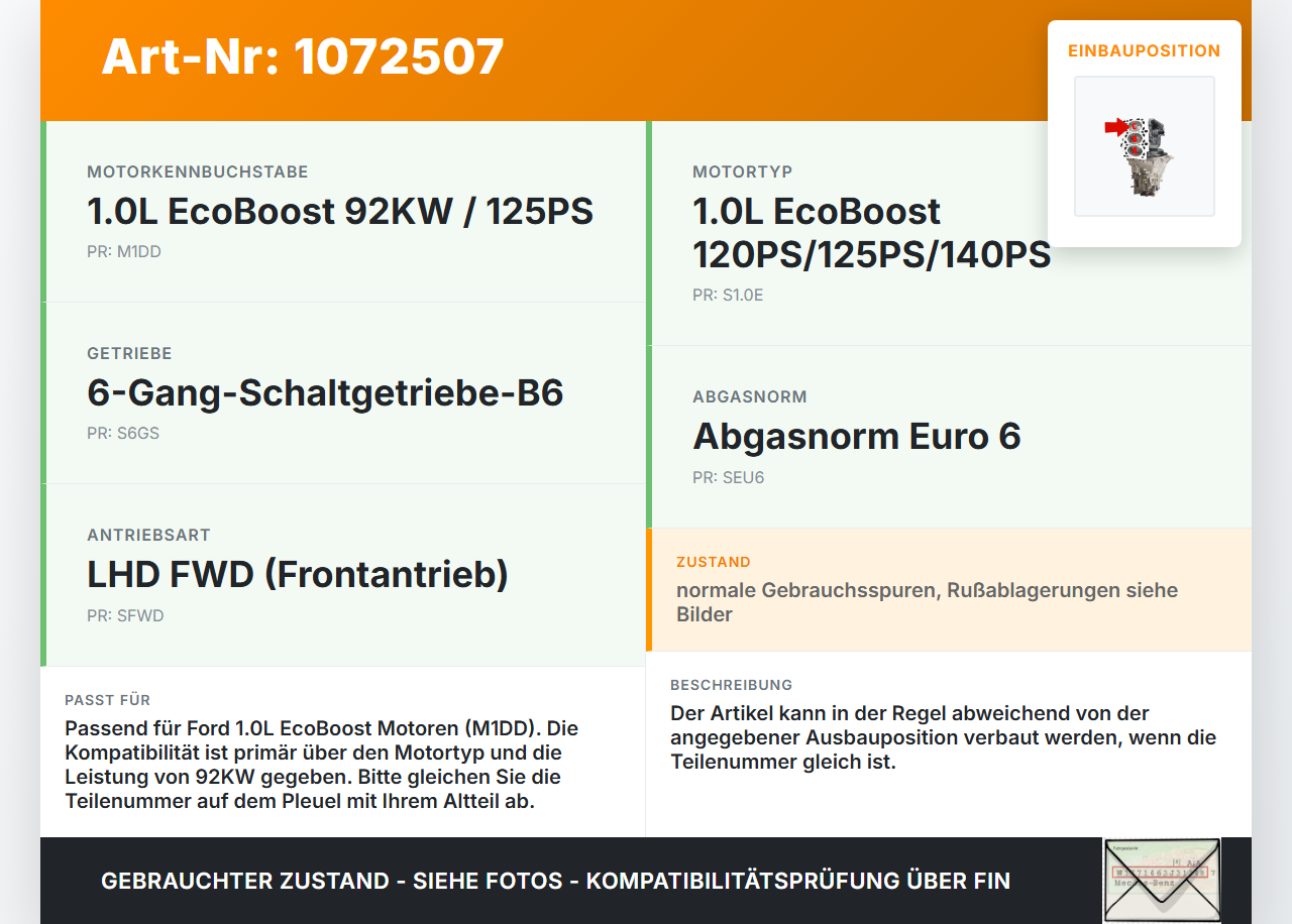 Ford C-Max II 15-19 1,0 92KW M1DD Kolben mit Pleuel Pos C Ford C-Max II 15-19 09.01.2018 gebraucht Vorschau 3