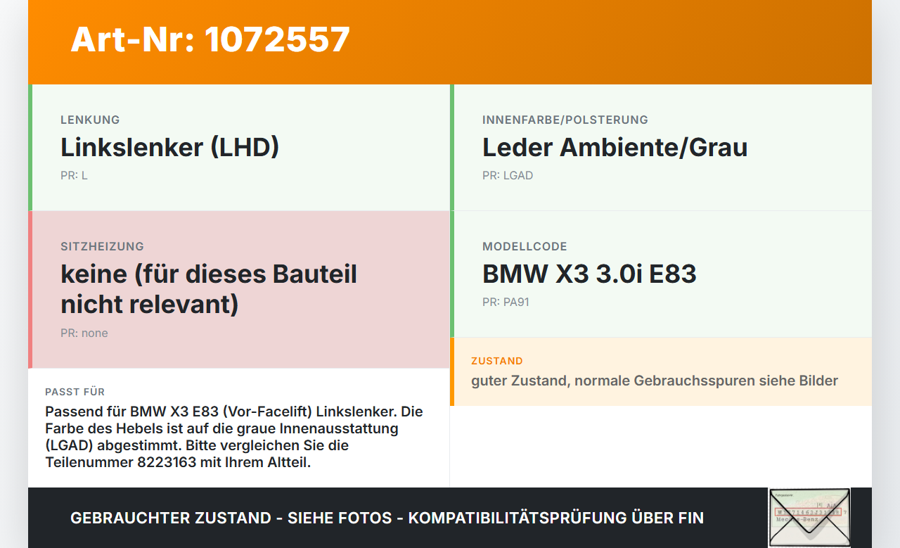 BMW X3 E83 03-06 3,0 170KW Hebel für Motorhaube Entriegelung aus Fhargastraum BMW X3 E83 03-06 12.11.2004 8223163... Vorschau 3