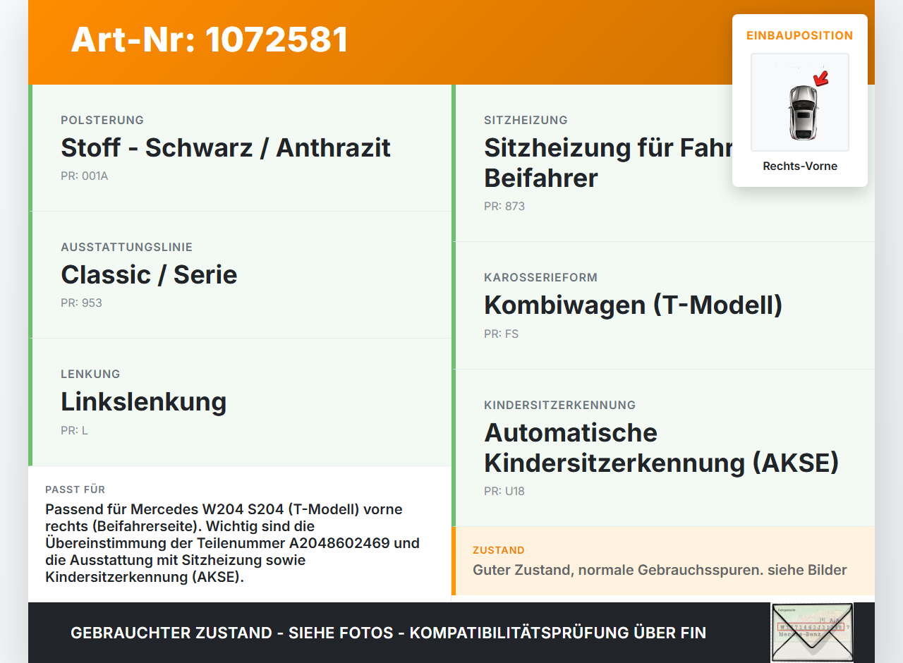 Mercedes S204 C180 09-14 Kombi Gurtschloss Rechts Vorne Mercedes S204 C180 09-14 01.06.2010 A2048602469... Vorschau 3