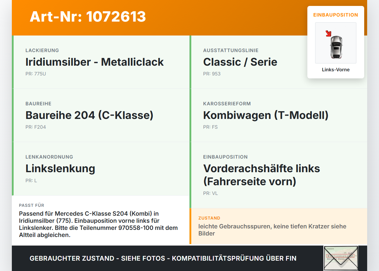 Mercedes S204 C180 09-14 Kombi Türgriff Griff aussen Links Vorne 775 Mercedes S204 C180 09-14 01.06.2010... Vorschau 3