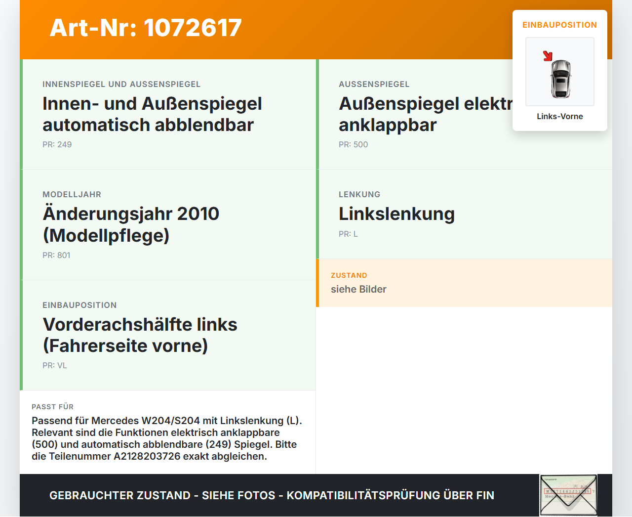 Mercedes S204 C180 09-14 Steuergerät SG Türsteuergerät Links Vorne Mercedes S204 C180 09-14 01.06.2010 A2129004202... Vorschau 3