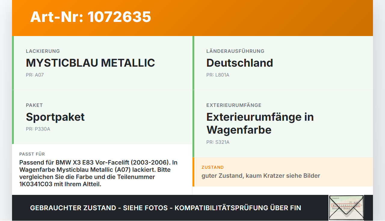 BMW X3 E83 03-06 Tankdeckel Tankklappe A07 BMW X3 E83 03-06 12.11.2004 1K0341C03 gebraucht Vorschau 3