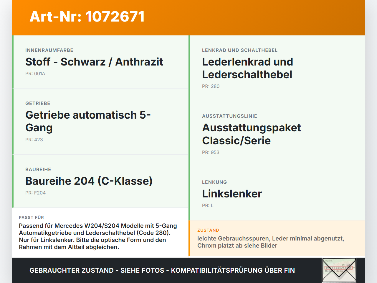 Mercedes S204 C180 09-14 Autom Schaltsack Schaltmanschette vom Schaltknauf Mercedes S204 C180 09-14 01.06.2010... Vorschau 3