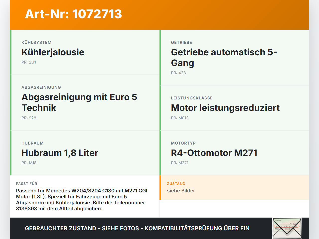 Mercedes S204 C180 09-14 CGI 1,8 115KW Ladeluftkühler Kühler Turbo Intercooler Mercedes S204 C180 09-14 01.06.2010... Vorschau 3