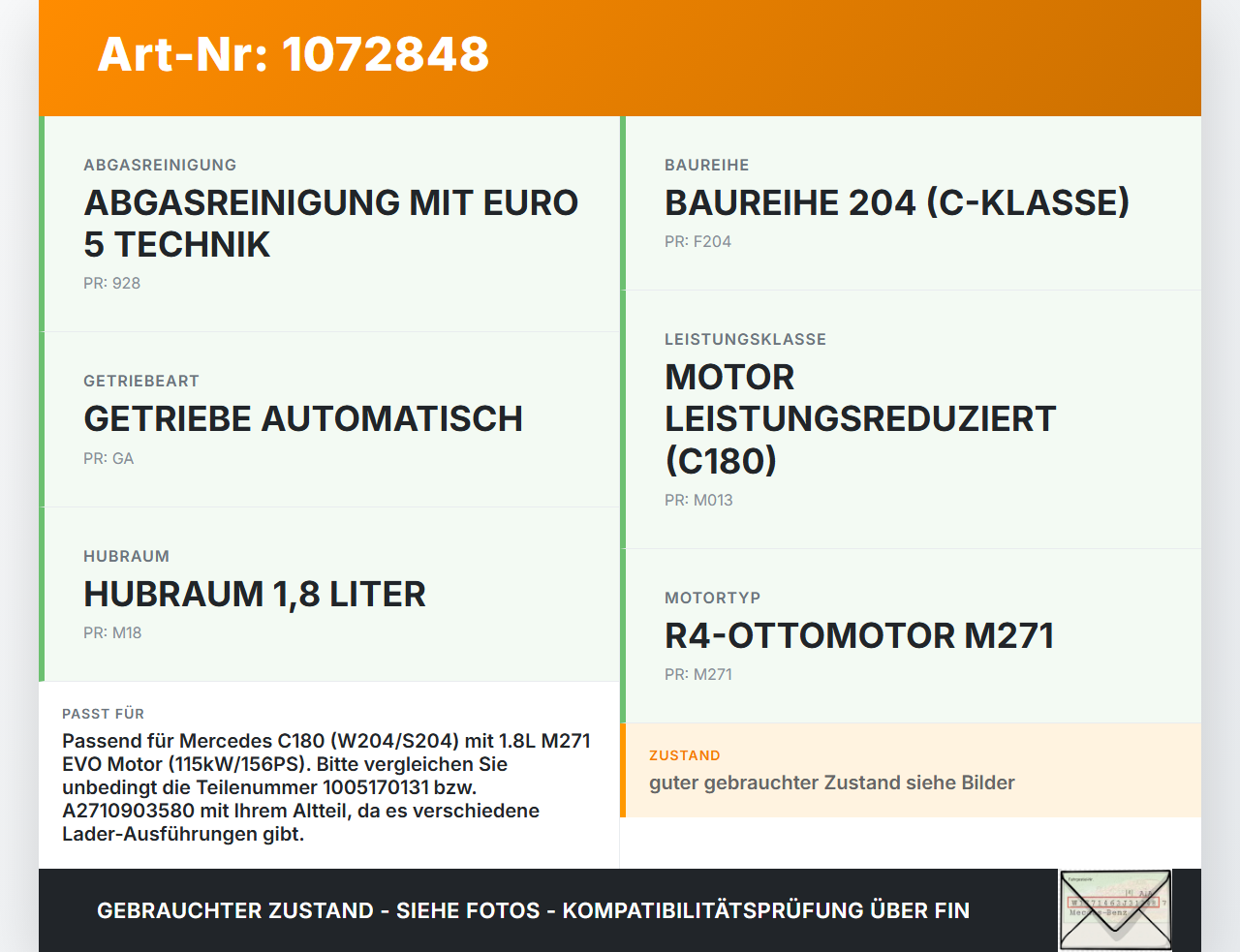Mercedes S204 C180 09-14 CGI 1,8 115KW 271.820 Turbolader Turbo mit Abgaskrümmer Krümmer Mercedes S204 C180 09-14... Vorschau 3