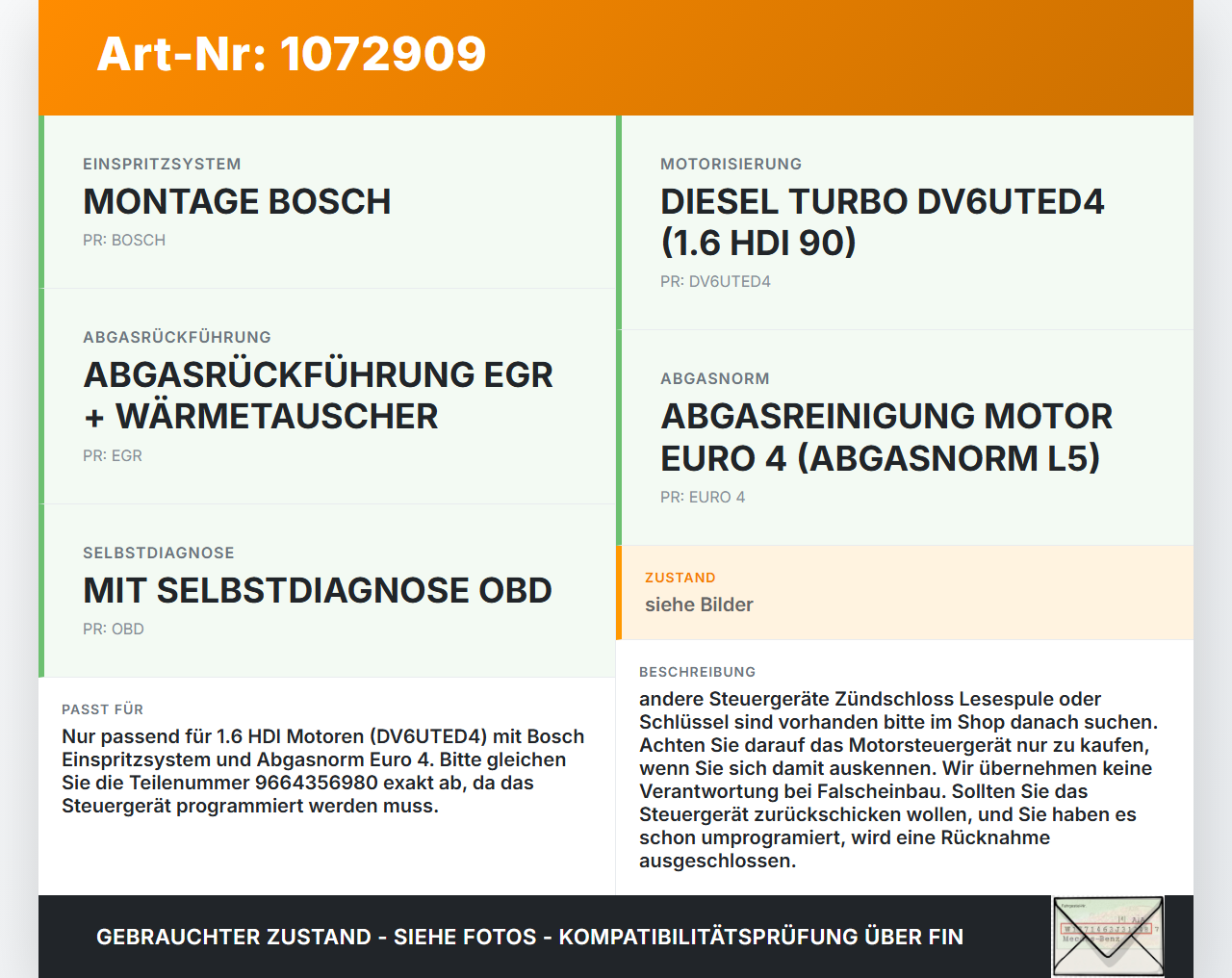 Citroen Jumpy II 07-12 HDI 1,6 66KW Motor Steuergerät ECU Motorsteuergerät Citroen Jumpy II 07-12 30.08.2010... Vorschau 3