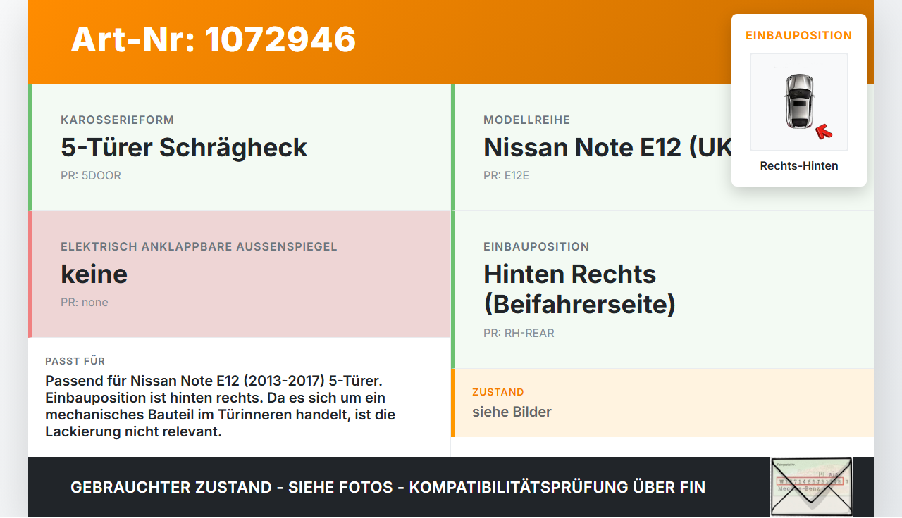 Nissan Note E12 13-17 5T Türfangband Türbremse Türanschlag Rechts Hinten Nissan Note E12 13-17 25.02.2016 gebraucht Vorschau 3