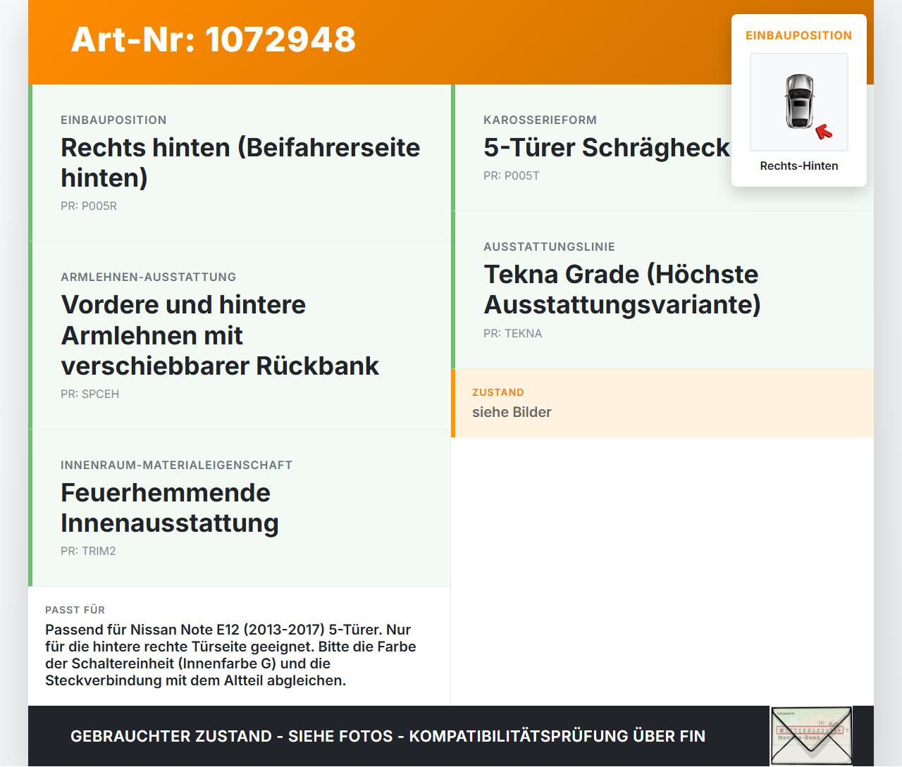 Nissan Note E12 13-17 5T Fensterheberschalter Schalter Rechts Hinten Nissan Note E12 13-17 25.02.2016 gebraucht Vorschau 3