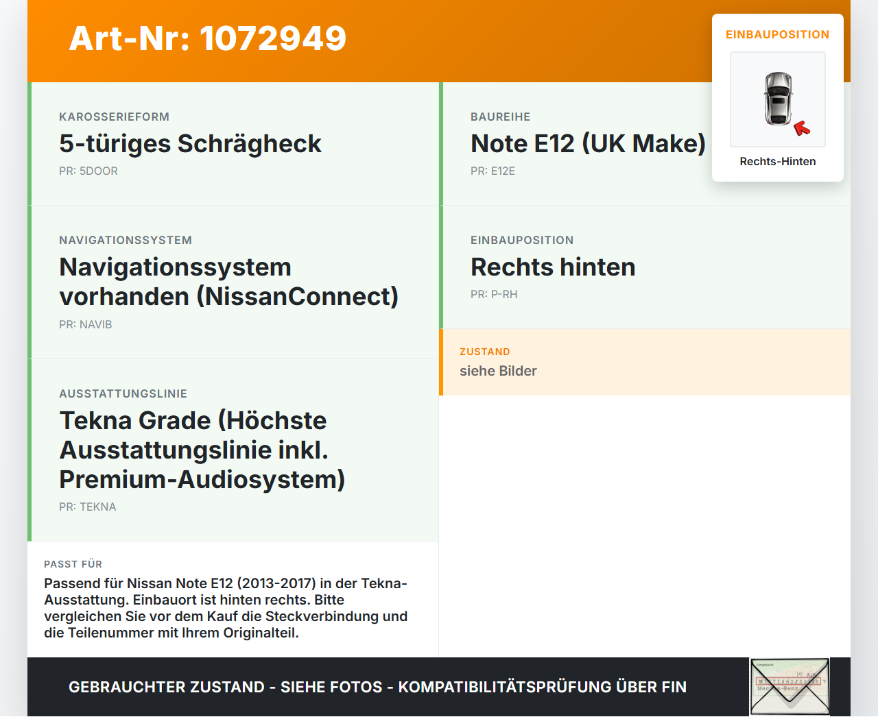 Nissan Note E12 13-17 5T Lautsprecher Rechts Hinten Nissan Note E12 13-17 25.02.2016 gebraucht Vorschau 3